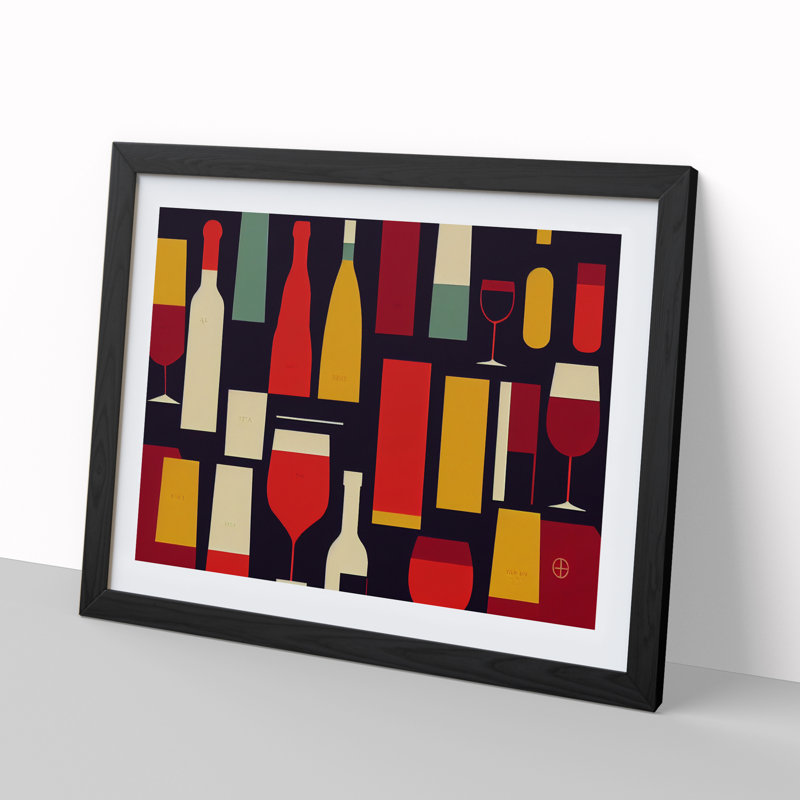 XH1022-10173X Wine Bottle Retro Art Vol.6 Abstract 1 Piece Single Picture Frame Wall Art, 46cm H x 64cm W x 2cm D, Black