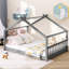 Lit de maison gris en bois de taille double - idéal pour le plaisir et le sommeil, avec structure de toit robuste, l 56,3 po de large, repose-pieds requis pour l'assemblage, grand lit de H 53,9 po