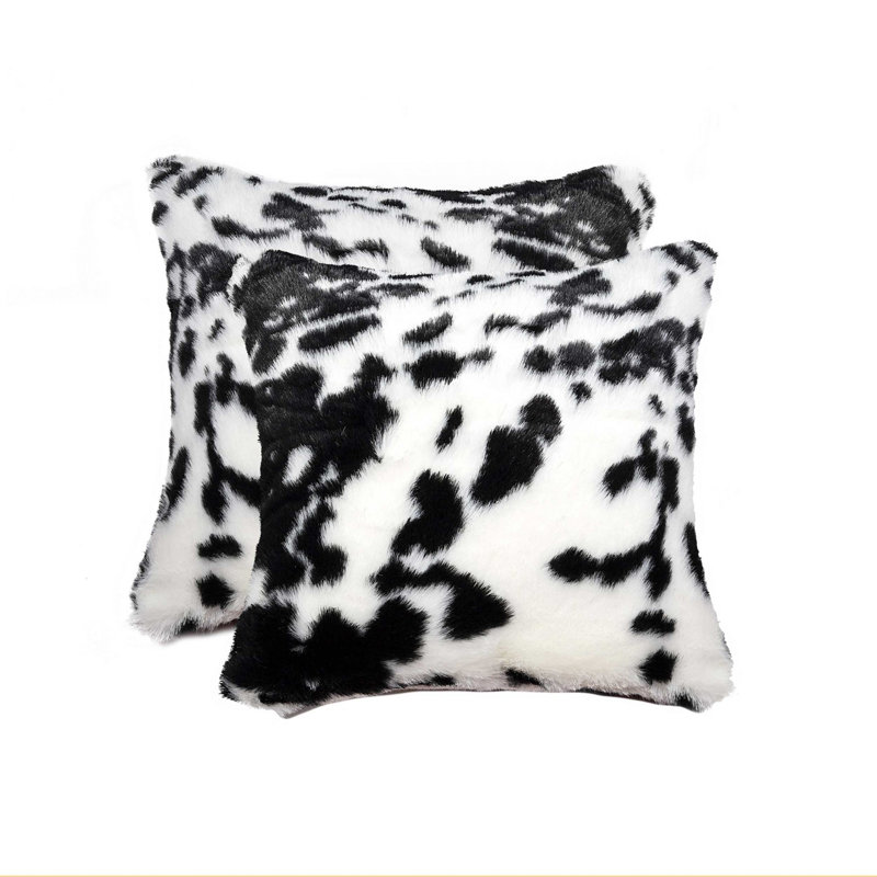 Belton Faux Fur Throw Square Pillow Cover & Insert, Sugarland Black White
