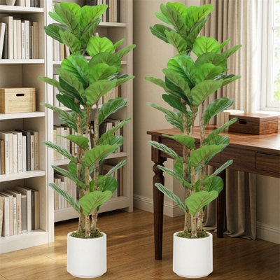 120 cm H Faux Fiddle Leaf Fig Tree Plant in Cement Freestanding Planter