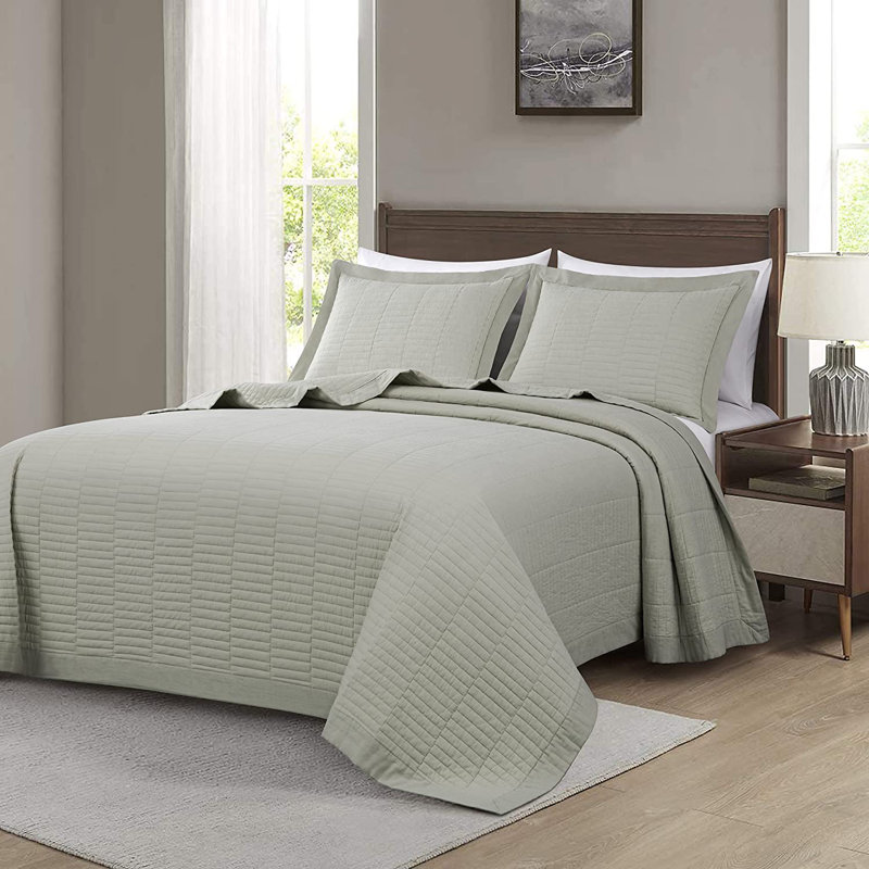 Solid Color Cotton Quilt Flange Border 3 Piece Quilt Set, Queen Quilt + 2 Standard Shams, White
