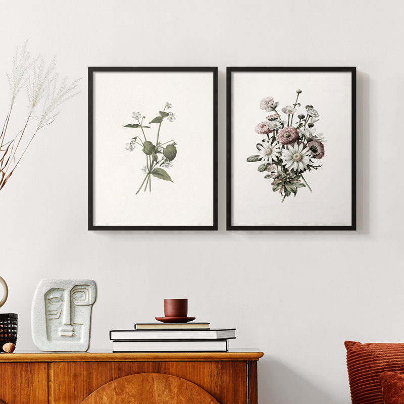 «Vintage Floral XXV», 2 pièces sur papier, Noir, H 10 po x l 16 po