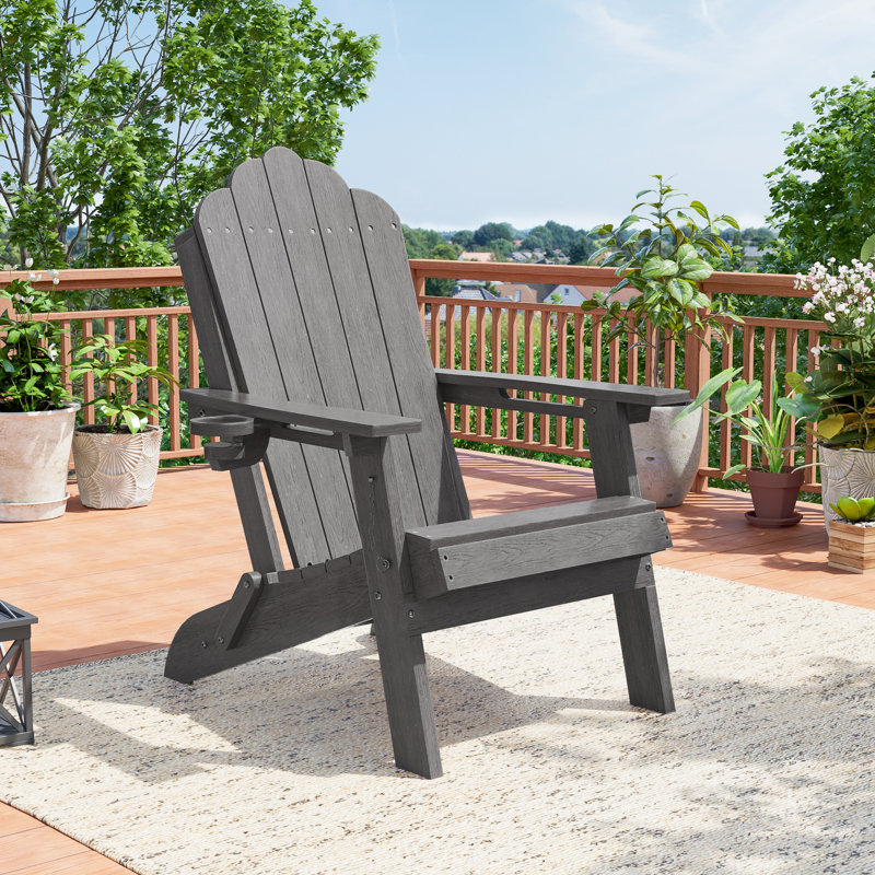 Heavy Duty HDPE Folding Adirondack Chair 350 lbs Capacity, Outdoor Adirondack Chair With Cup Holder for Patio, Lawn and Balcony