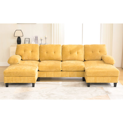 Spacious U-shaped Living Room Center Of Attention With Dual Chaise Lounges, Storage Pockets, And In Yellow Sectional Two Side Storage, For Media