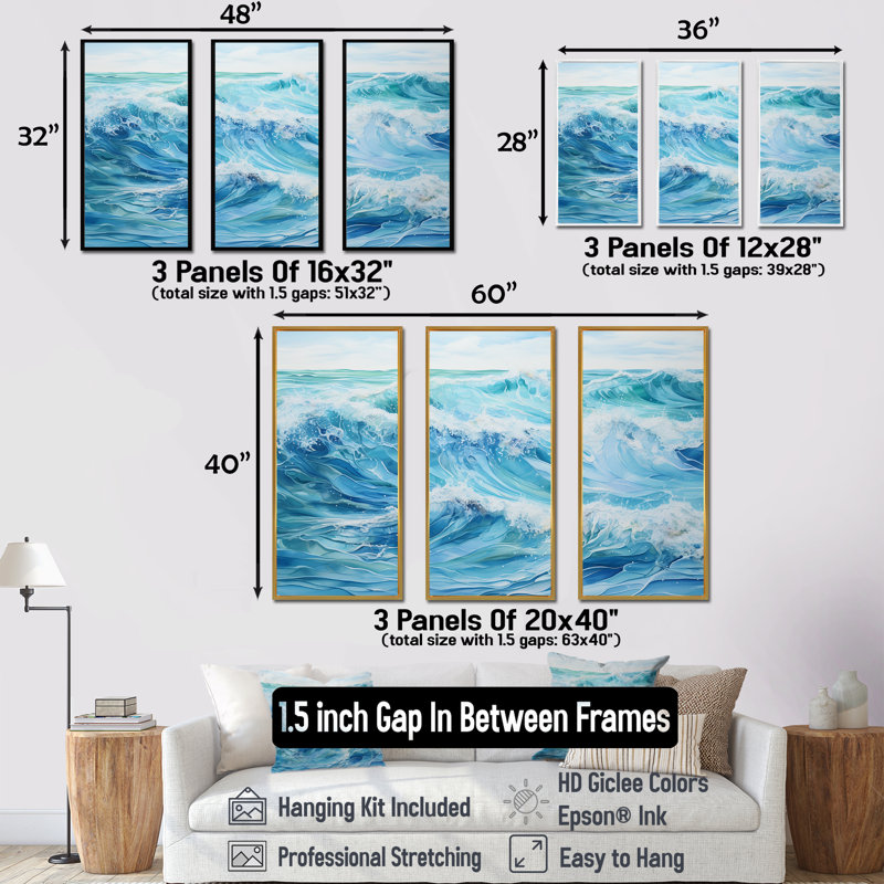 «Ocean Charm», art mural océan, Cadre flottant blanc, H 28 po x l 36 po x P 1 po