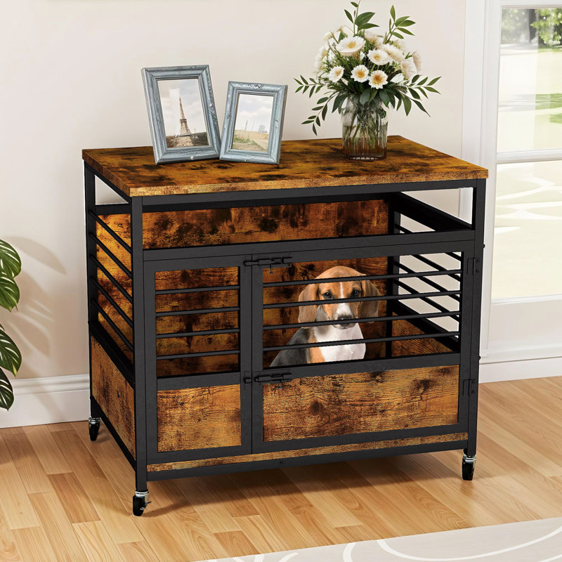 Mobilier de cage industriel en bois pour cage de chien, (H 30,1 po x l 23,6 po x P 31,5 po), Noir / brun rustique