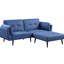 Siège réglable à 2 places en tissu bleu, densité de mousse D40, pattes de dossier Kd, coussins, profondeur de produit de 68 po, capacité de 300 lb convertible en lit, structure intérieure en bois, bouton, housses de coussins amovibles, hauteur de 54 po à 34 po