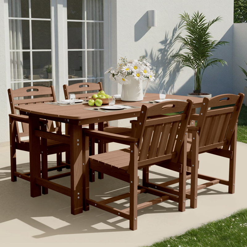 4-Person 5-Piece rectangular Patio Dining Set With Umbrella Hole, Teak