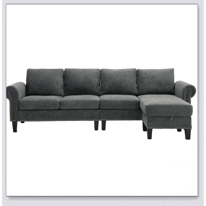 Convertible Sectional Sofa With Storage,L-Shaped Sofa,Four-Seater Sofa, Gray Linen