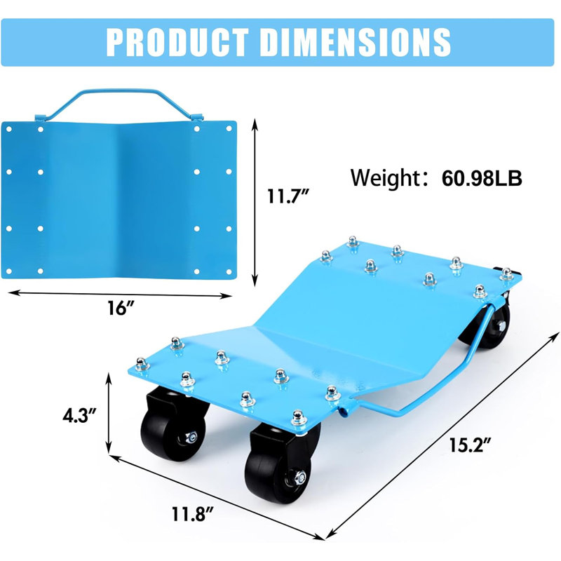 Car Dolly Car Wheel Dolly, Heavy Duty Vehicle Dolly with 360° Rotational Wheel and Antiskid for Moving Car, Pickup Trucks, Blue