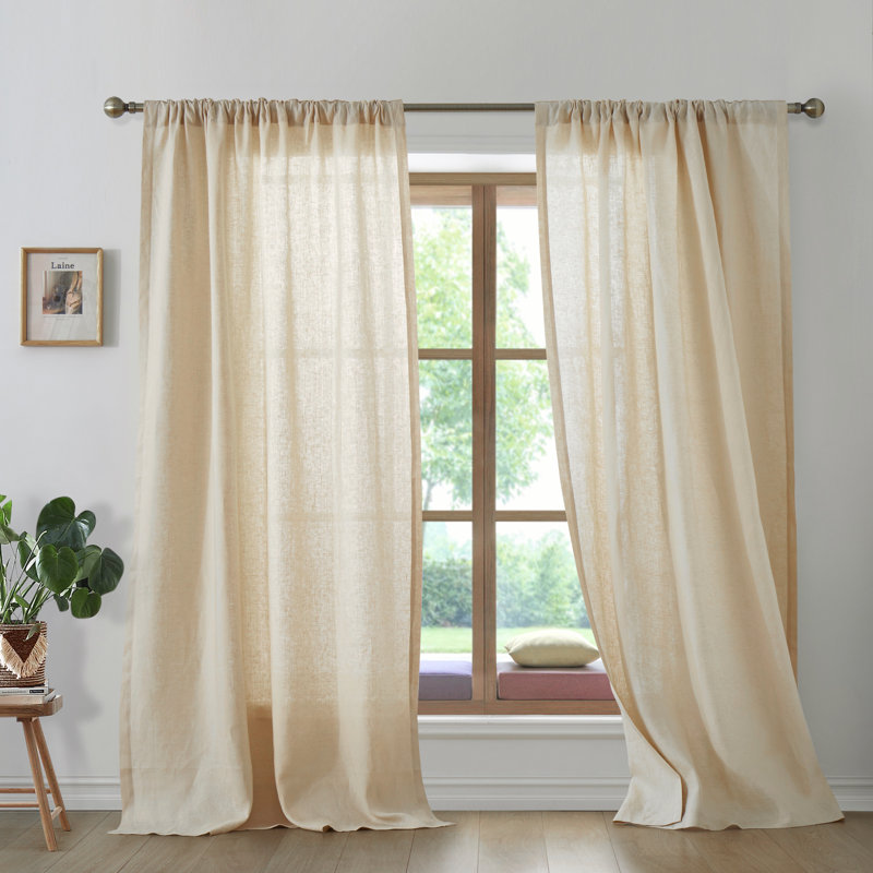 Linen Semi Sheer Curtain Pair, 50" W x 108" L,  Ivory