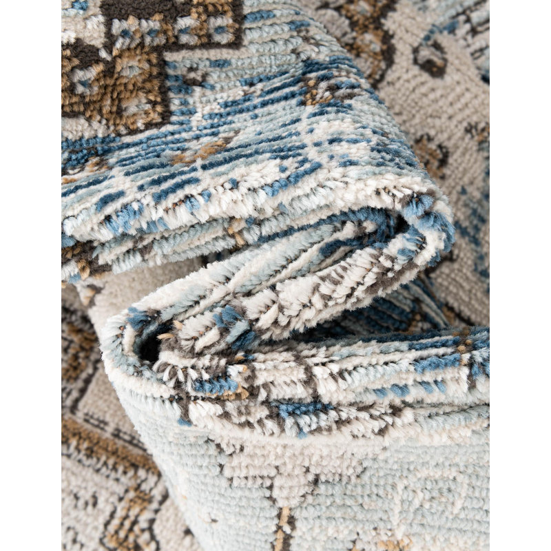 Tapis oriental bleu Longe, Rectangle de 10 pi x 14 pi