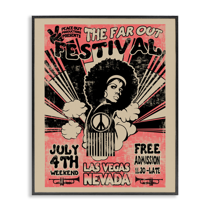 Affiche rétro «Retro Out Festival», giclée par Ali Chris, H 14 po x l 11 po, Giclée noire de minuit encadrée