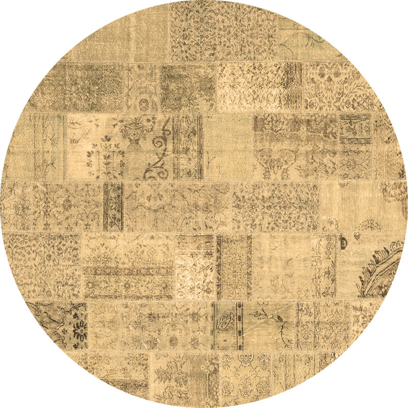 Tapis contemporains brun lavable à la machine 2623, Rond 7 pi