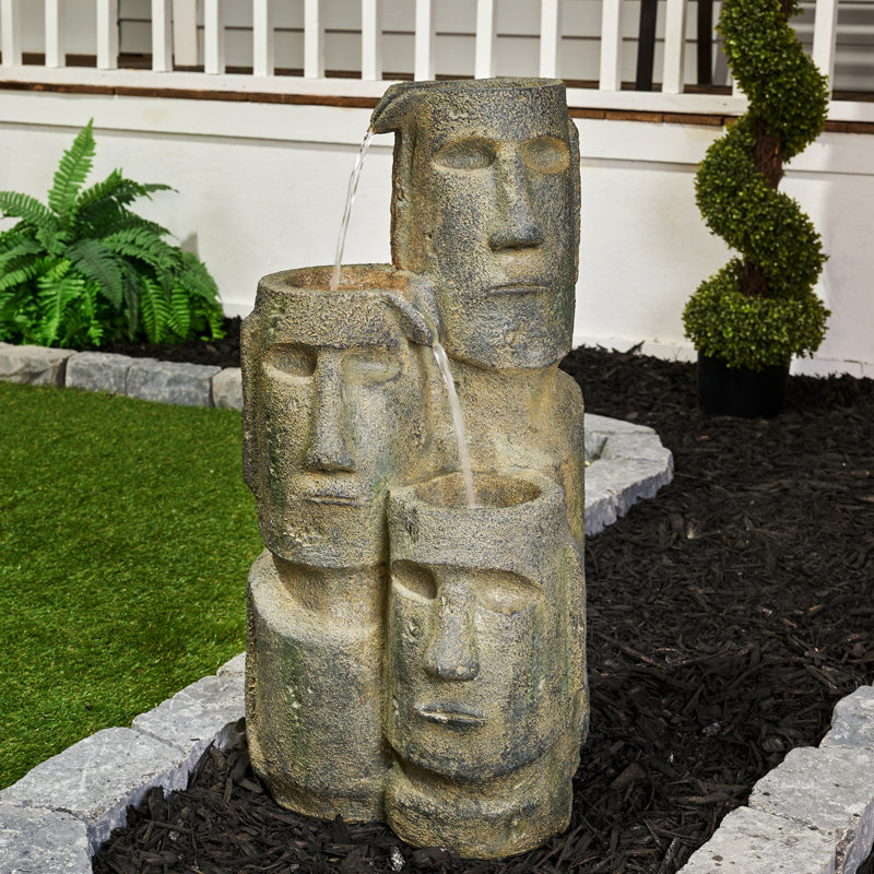 Resin Easter Island Heads Fountain with Light