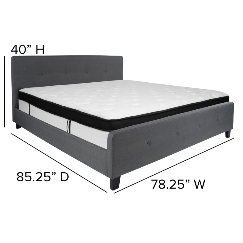 Aluino Button Tufted Platform Bed with Memory Foam Pocket Spring Mattress, Queen, Dark Gray