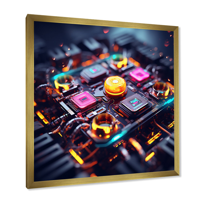 «Sci-Fi High-Tech In Neon», reproduction d'art sur toile, H 30 po x l 30 po x P 1 po, Cadre doré à une seule photo