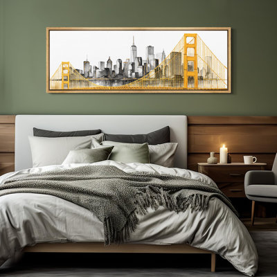 Architecture Building " Iconic Cityscape And Bridge Watercolor Rustic Retro Art Decor Extra Large Pictures "