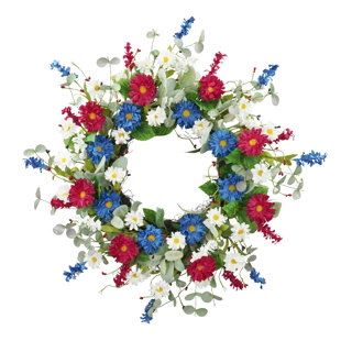 Couronne de marguerites patriotiques rouges, blanches et bleues