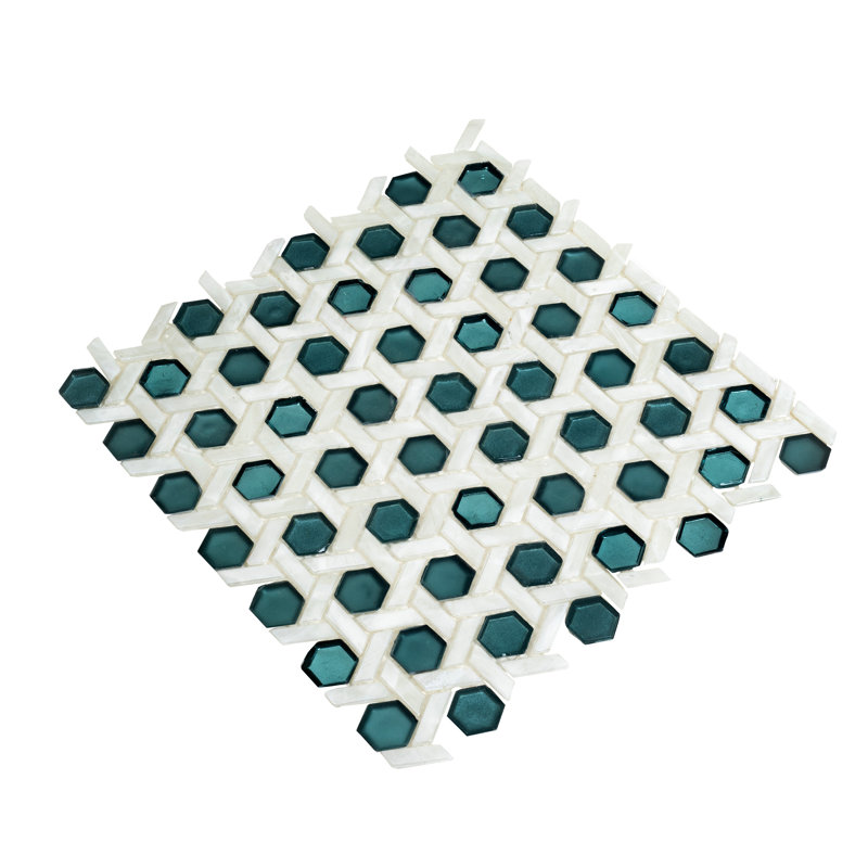Weaved Hexagon Glass Mosaic Tile, Green