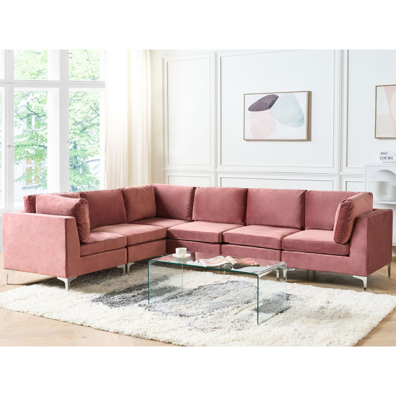 Millings 6 Seater Velvet Corner Sofa , Pink, Right Hand Facing
