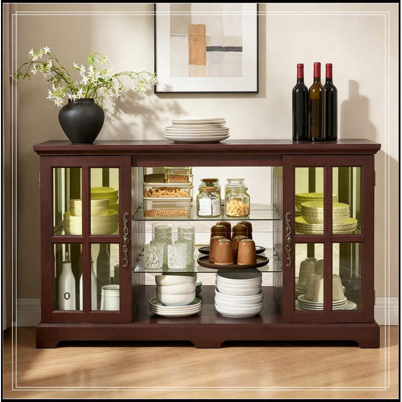 Meuble Ethridge avec 2 portes vitrées et 2 tablettes ajustables, Cherry