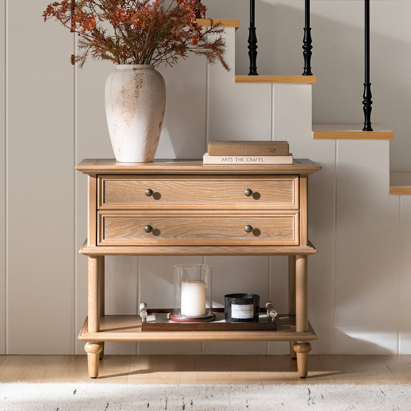 Table de chevet 1 tiroir Hicks en bois massif l 28,4 po avec prises intégrées et ports USB, Chêne
