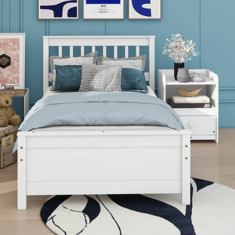 Lit plateforme double Camille avec table de chevet, Blanc