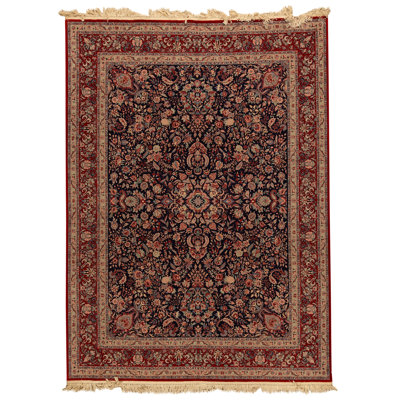 Hand Knotted Wool Oriental Area Rug in Navy And Red