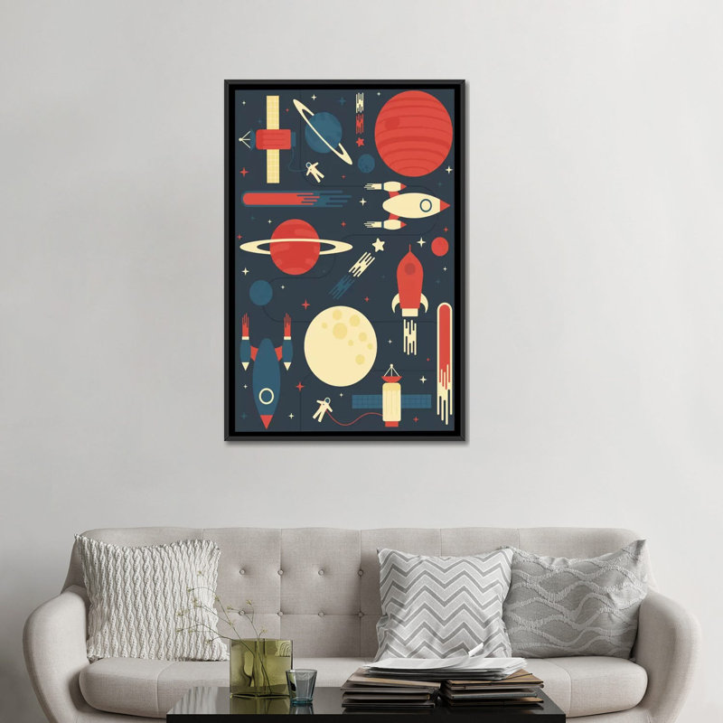 « space odyssey », impression sur toile tendue, H 26 po x l 18 po x P 1,5 po, Toile avec cadre noir, Pas de tapis