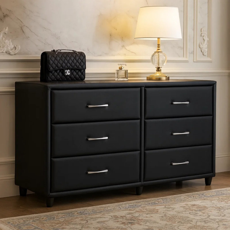 Nicholes 56.25'' W 6 - Drawer Dresser, Black