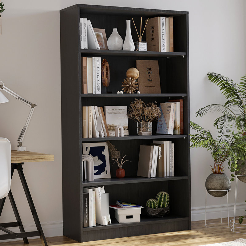 Tablette grise 5 tablettes en bois de 60 po pour livres, rangement et livres