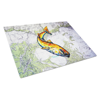 Red Fish On Map Glass Cutting Board