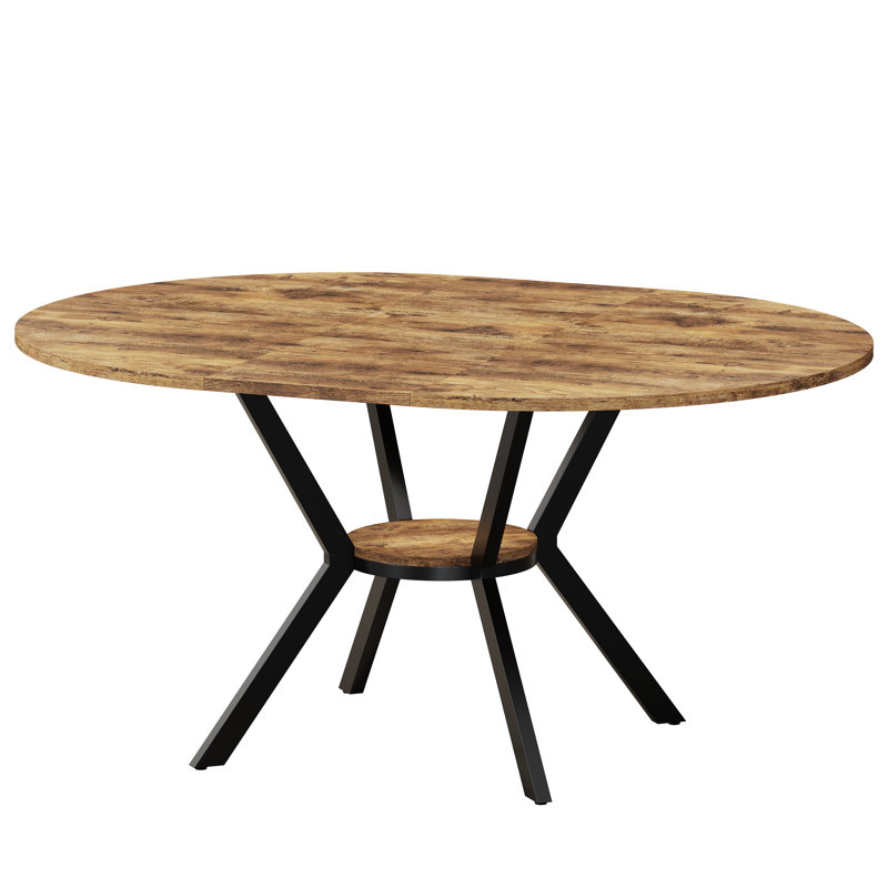 42.5-58.2 Inch Extendable Round Dining Table With Storage Shelf For 4-6  People, Sunset-Colored Wood