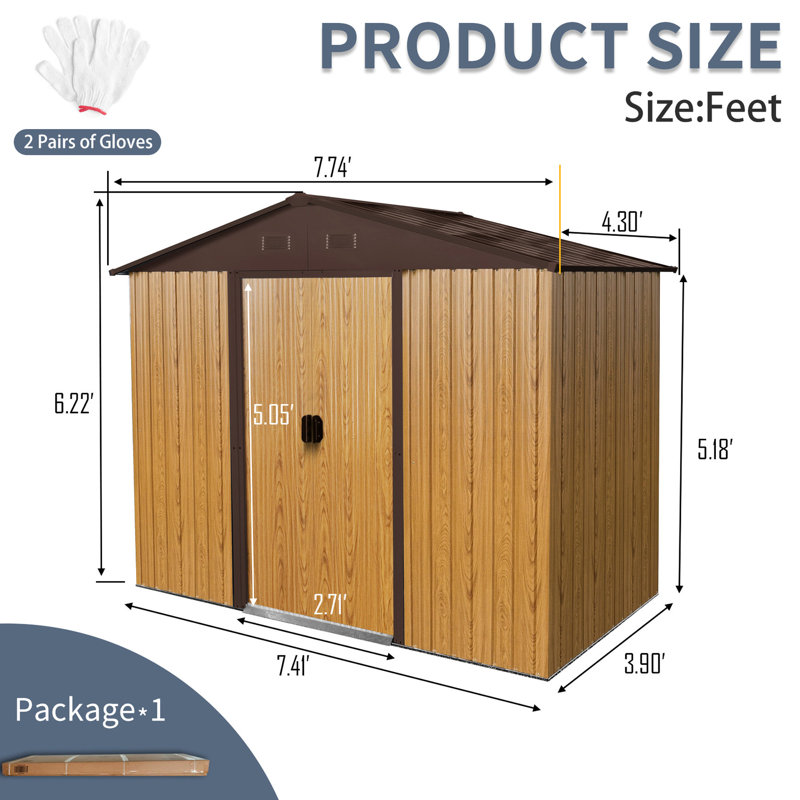 Remise de rangement en métal 8 pi x 4 pi avec revêtement anticorrosion - Café pour la cour 8 pi x 4 pi, Café