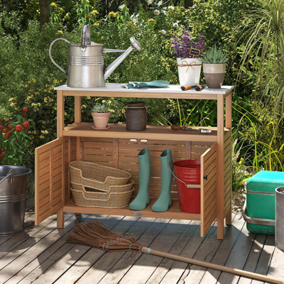 Buffet d'extérieur en bois d'acacia avec comptoir en marbre