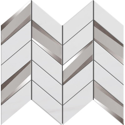 Carreau de mosaïque murale à chevrons en marbre 2 po x 5 po Vena