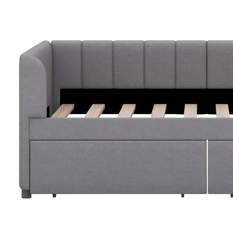 Shanav Twin Size Upholstered Daybed with Ergonomic Design Backrest and 2 Drawers, Gray