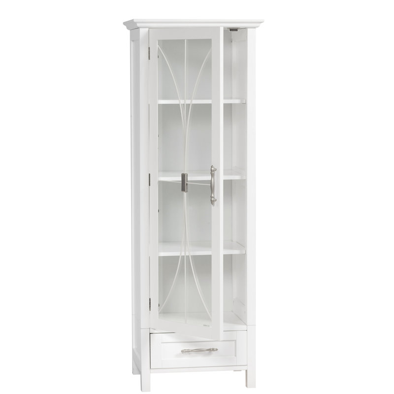 Armoire de rangement de salle de bain autoportante en lin Northshire avec porte en verre, tablettes réglables et tiroir pour la salle de bain ou la maison