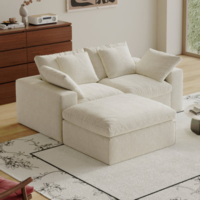 Canapé modulaire modulaire, 3 sièges, canapé modulaire compressé de style minimaliste moderne, canapé-lit pour le salon, canapé confortable avec canapé et repose-pieds, blanc