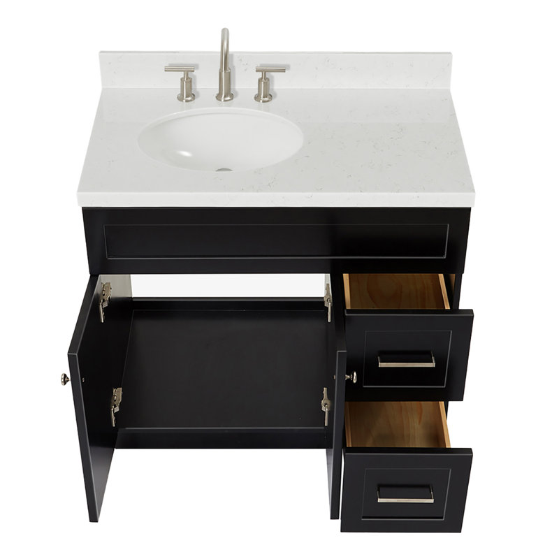 Meuble-lavabo sur pied simple 36 po avec plateau en quartz Abell, Noir