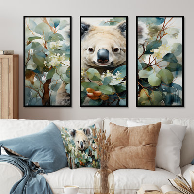 Aquarelle, arbre koala observateur 1 - Koala, art mural animal