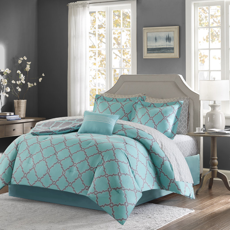 Ensemble d'édredon réversible en microfibre avec draps en coton Merritt, Très grand édredon et 8 pièces supplémentaires