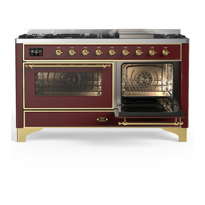 Majestic III Series 60 Inch Dual Fuel Range with 7 Sealed Burners, Griddle, in Blue Grey (Liquid Propane, Burnished Trim)