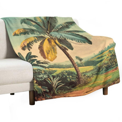 Palm Tree in Tropical Landscape Luxury Flannel Throw Blanket, Soft Warm Fuzzy Blanket for Living Room Sofa Bed Home Decor