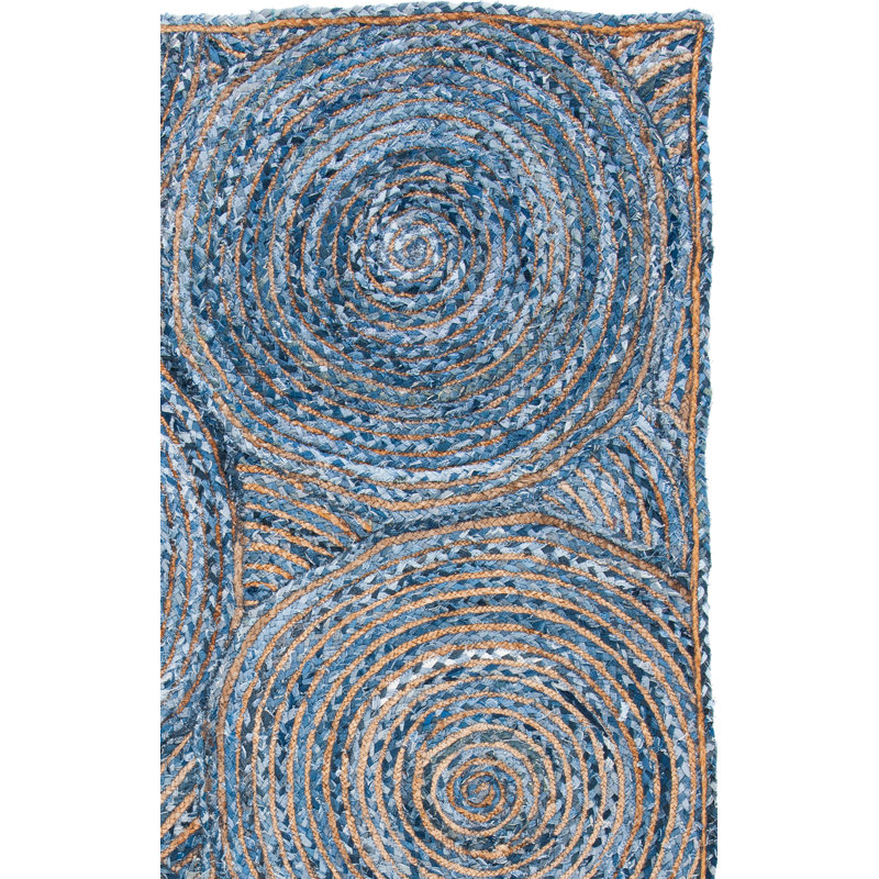 Tapis bleu / gris tissé à la main Glowacki, Carré 4 pi