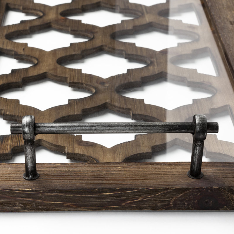 Plateau rectangulaire en bois et verre Fejzo