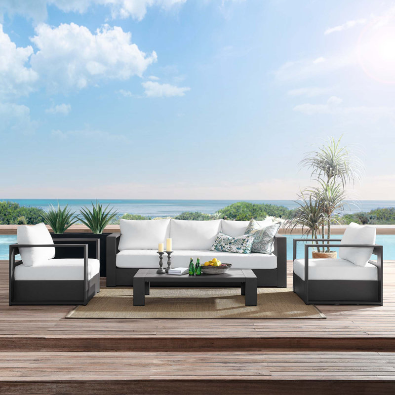Modway Tahoe Outdoor Aluminum 4-piece Conversation Set with Coffee Table, Gray, White