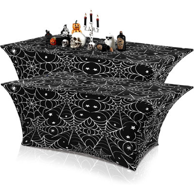 Nappe araignée d'Halloween, nappe noire et blanche à motif toile d'araignée pour décoration de fête d'Halloween, table à manger, buffet, célébrations intérieures et extérieures