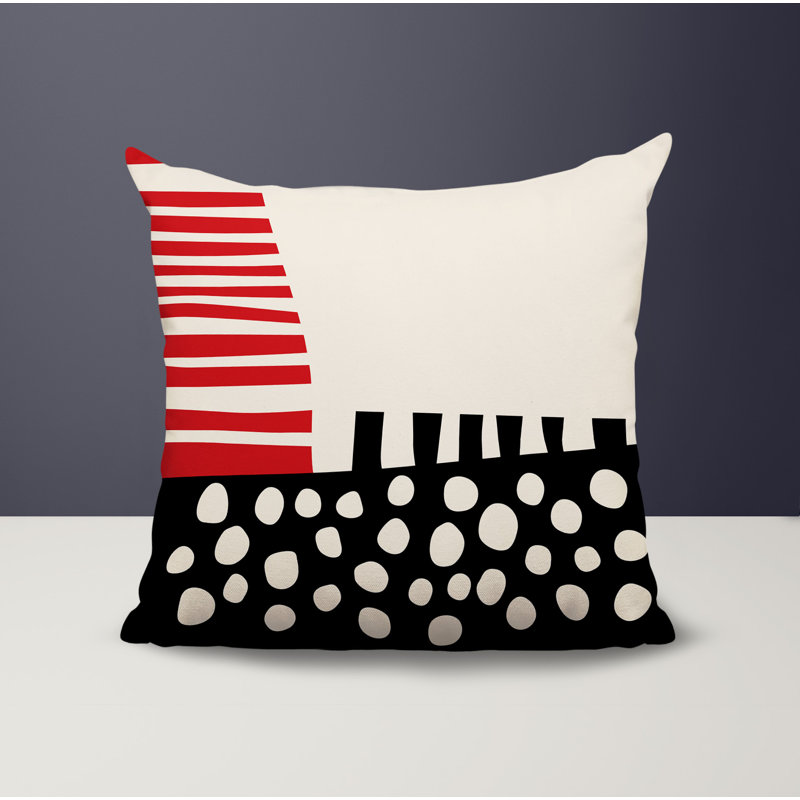 Nea Reversible Indoor/Outdoor Square Pillow, Red/Black/Off-White Abstract, 17"H x 17"W